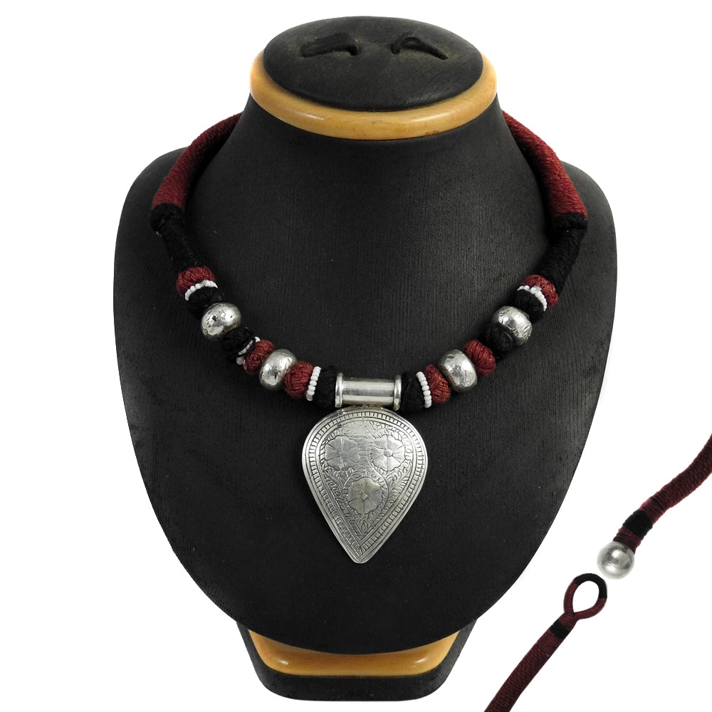 Solid 925 Sterling Silver Engraved Necklace Thread Jewelry