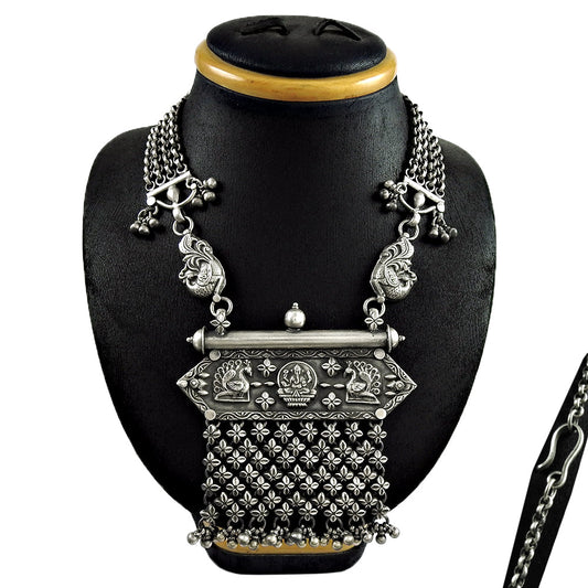 Oxidized 925 Solid Silver Statement Necklace Temple Jewelry