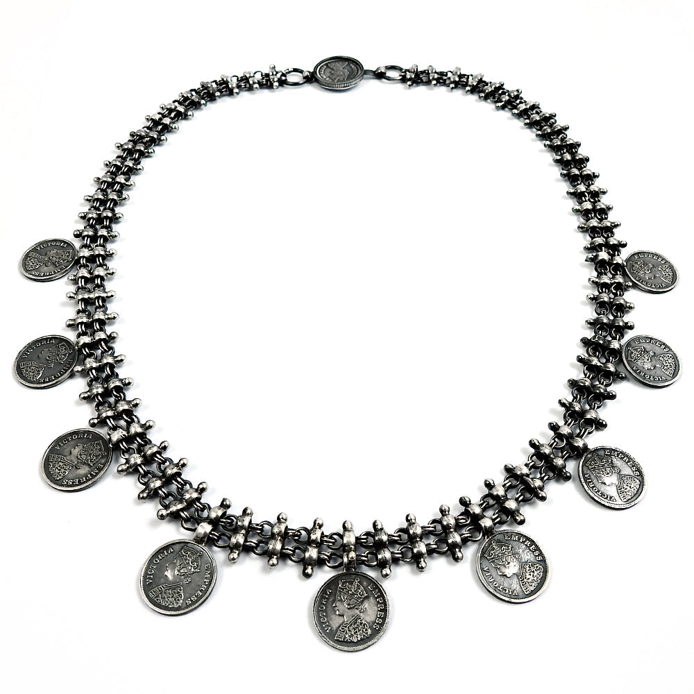 HANDMADE 925 Solid Sterling Silver Jewelry Oxidized Victoria Coin Necklace