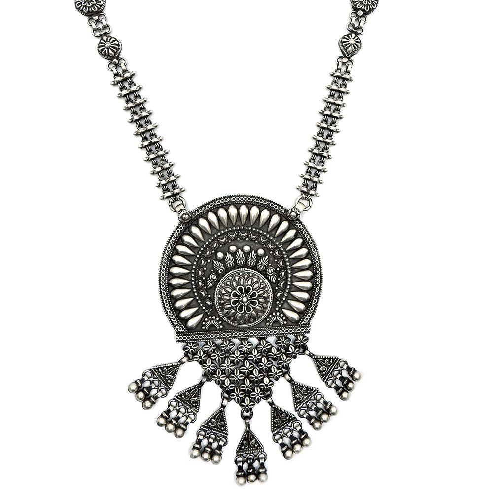 Statement Necklace Oxidized Solid 925 Silver Indian Artisan Jewelry