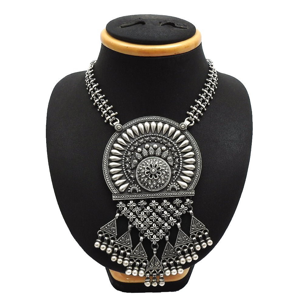 Statement Necklace Oxidized Solid 925 Silver Indian Artisan Jewelry