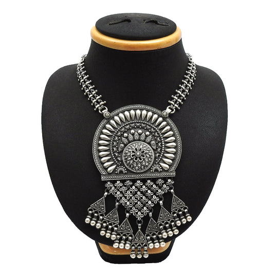 Statement Necklace Oxidized Solid 925 Silver Indian Artisan Jewelry