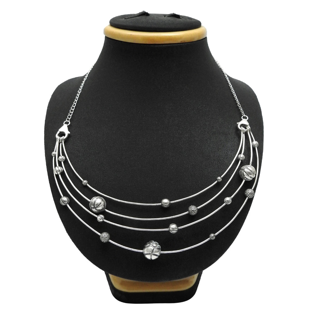 Oxidized Solid 925 Silver Indian Artisan Statement Necklace