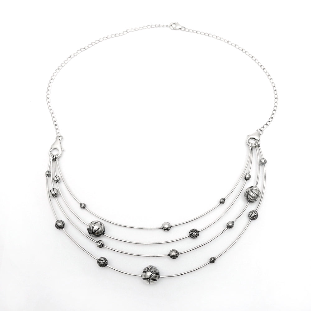Oxidized Solid 925 Silver Indian Artisan Statement Necklace