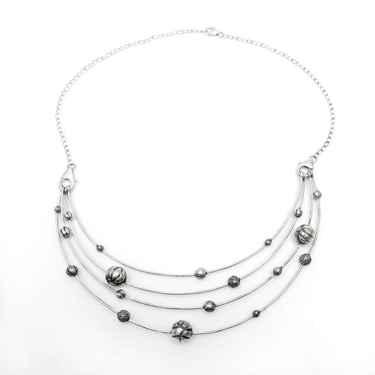 Oxidized Solid 925 Silver Indian Artisan Statement Necklace