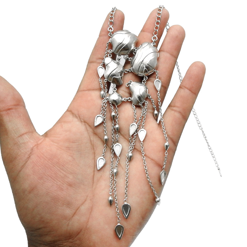 Solid 925 Silver Hanging Chain Statement Necklace