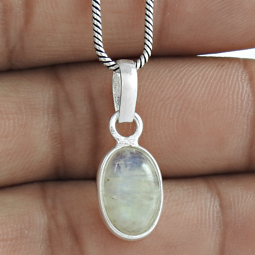 Birthday Gift 925 Silver Jewelry Rainbow Moonstone Gemstone Pendant Y44