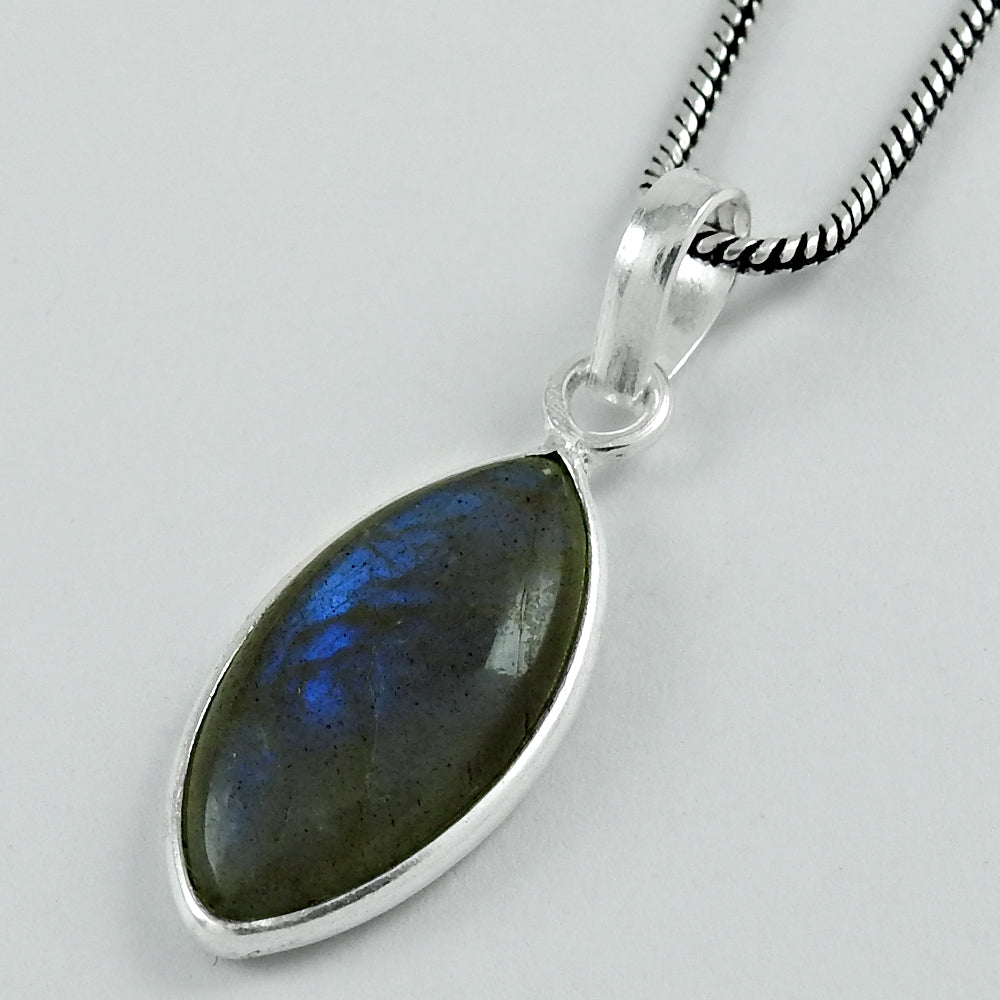 Third Eye Chakra Natural Labradorite Bezel Boho Pendant Solid Sterling Silver