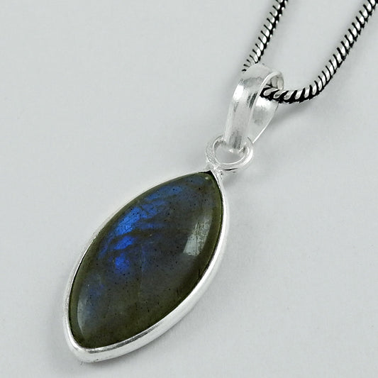 Third Eye Chakra Natural Labradorite Bezel Boho Pendant Solid Sterling Silver