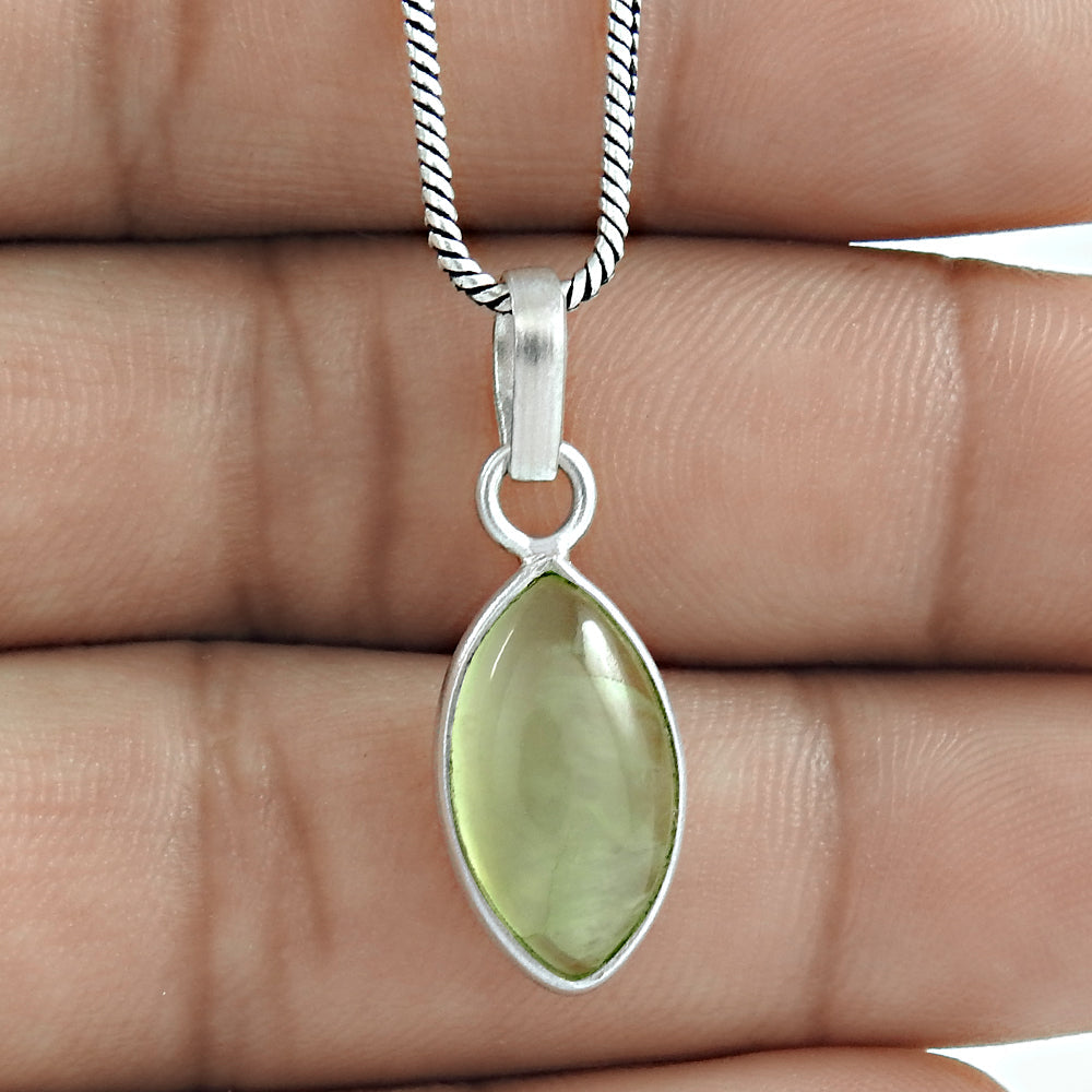 Natural Prehnite Gemstone Pendant Tribal 925 Sterling Silver Indian Jewelry B18