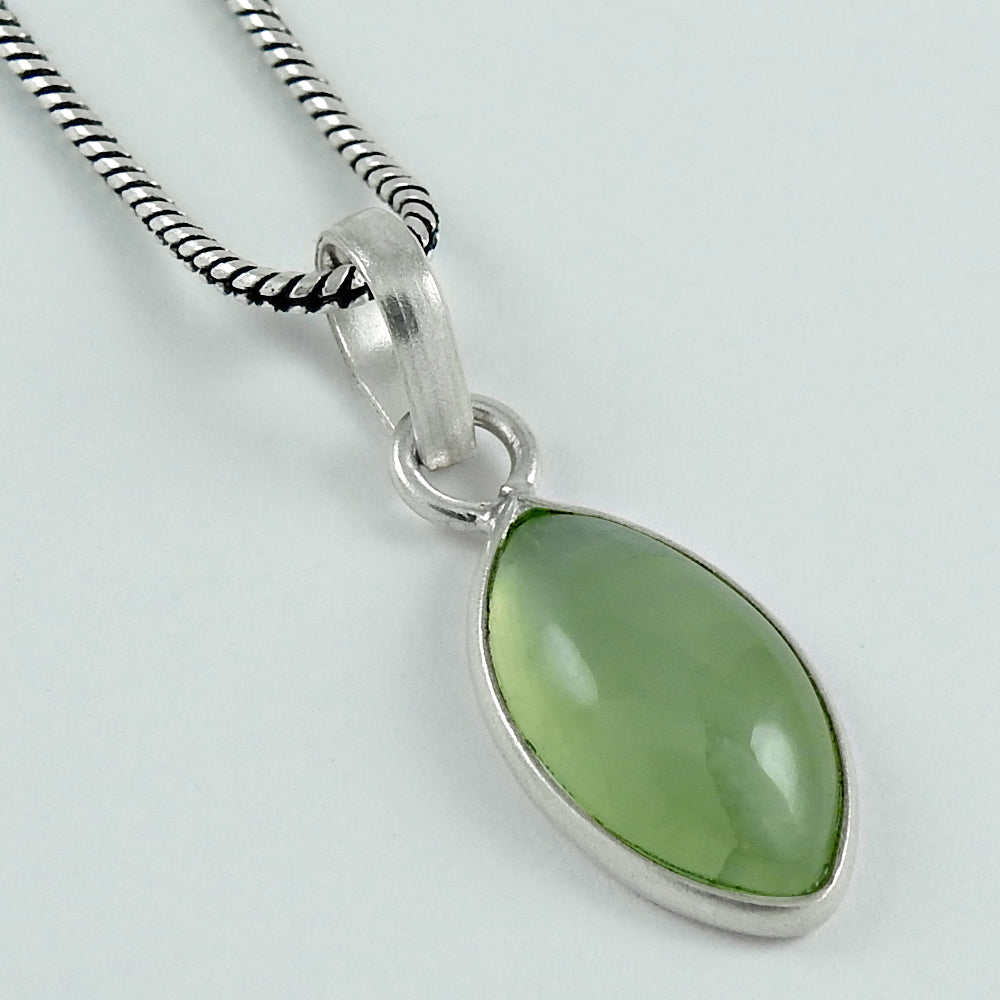 Natural Prehnite Gemstone Pendant Tribal 925 Sterling Silver Indian Jewelry B18