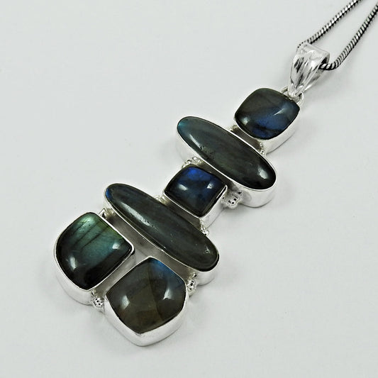 Cushion Labradorite Gemstone Wife Wedding Boho Inukshuk Pendant 925 Solid Silver