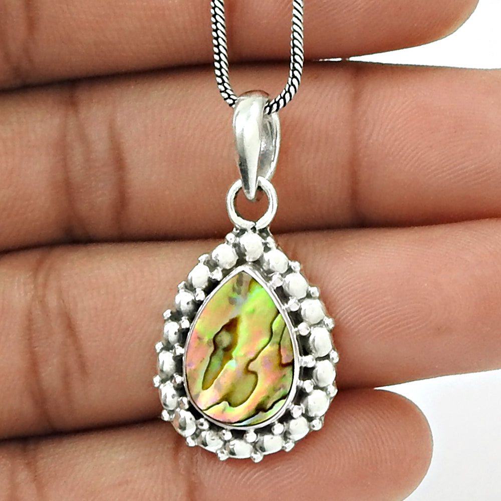 Pear Abalone Shell Stone Bezel Sister Unique Engagement Pendant Sterling Silver