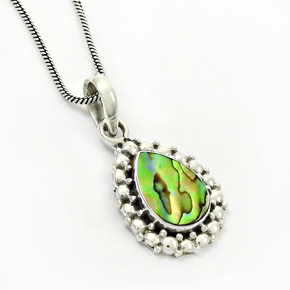Pear Abalone Shell Stone Bezel Sister Unique Engagement Pendant Sterling Silver