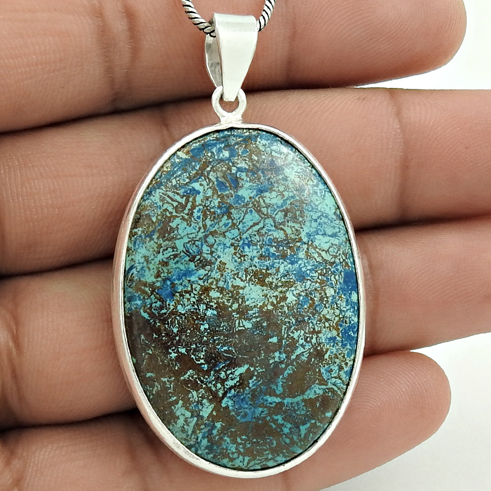 Gift For Her 925 Silver Natural Azurite Gemstone Pendant Vintage Look Q1