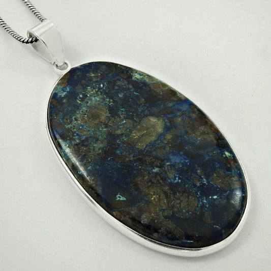 Birthday Gift Natural Azurite Gemstone Trendy Pendant 925 Sterling Silver N61