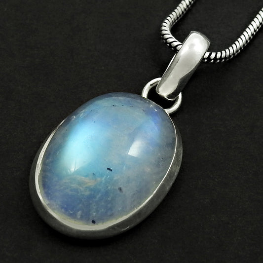 Oval Crown Chakra Rainbow Moonstone Stone New Bezel Pendant 925 Solid Silver
