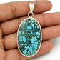 Oval December Natural Turquoise Bezel New Boho Handmade Pendant Sterling Silver