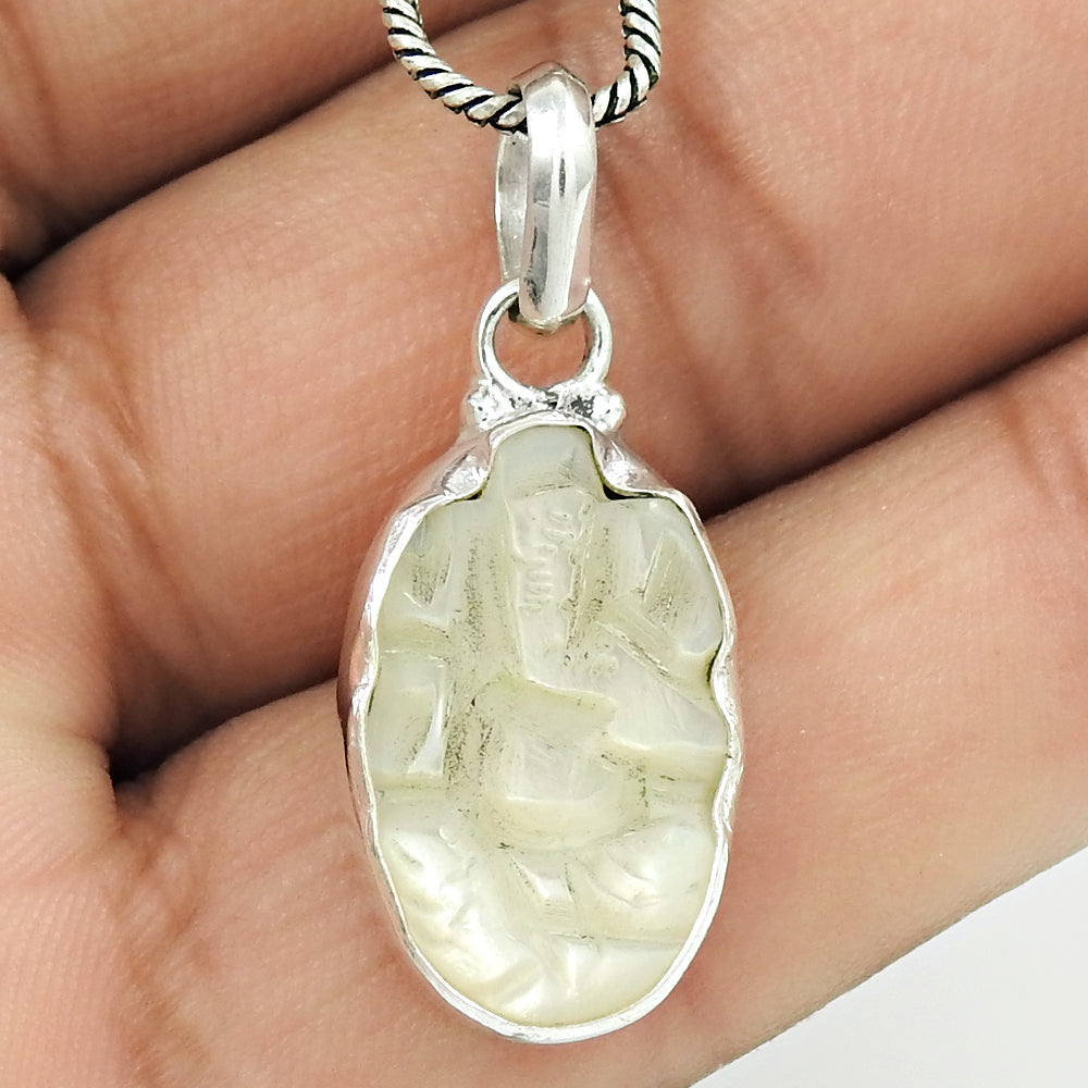 Natural Mother Of Pearl Pendant Ganesha 925 Sterling Silver Jewelry G3