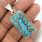 Natural Copper Turquoise Gemstone Pendant Bohemian Blue 925 Sterling Silver N90