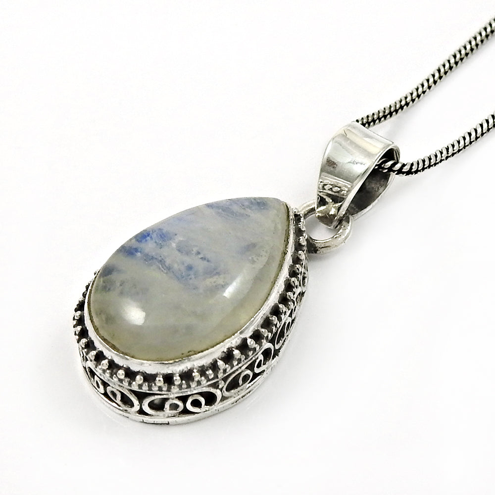 Gift For Her 925 Silver Natural Rainbow Moonstone Gemstone Pendant Boho A63