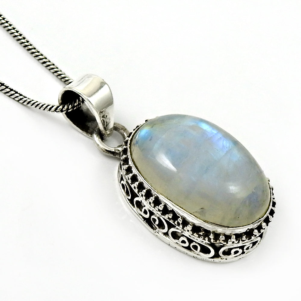 Birthday Gift Rainbow Moonstone Gemstone Pendant 925 Silver Jewelry Ee20