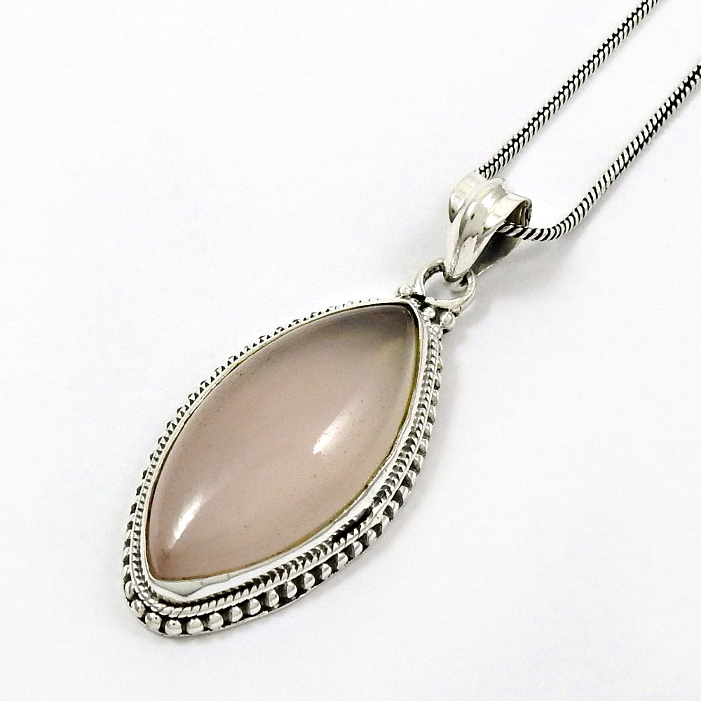 Gift For Her Rose Quartz Artisan Pendant 925 Sterling Silver Ethnic Jewelry K45