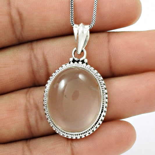 Rose Quartz Gemstone Engagement Bohemian Wedding New Pendant 925 Sterling Silver