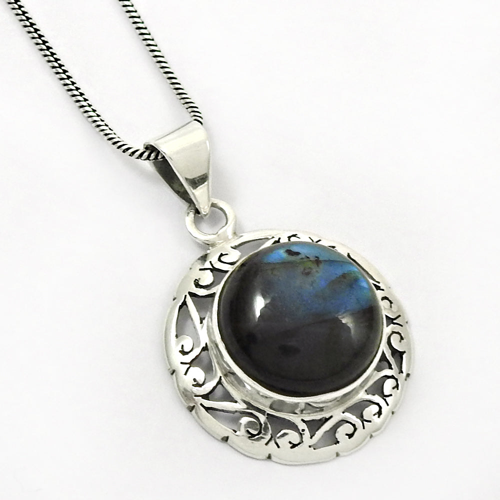 Birthday Gift Natural Labradorite Gemstone Pendant 925 Silver Jewelry S34