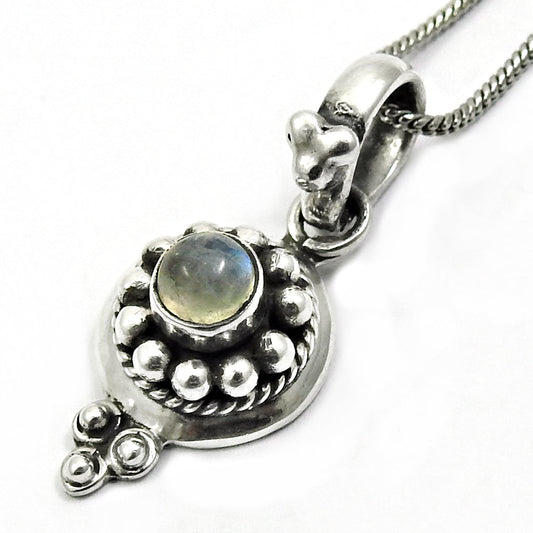 Rainbow Moonstone Gemstone Birthday Bohemian Mother Pendant 925 Sterling Silver