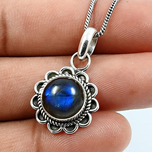 Birthday Gift 925 Sterling Silver Natural Labradorite Gemstone Pendant H9