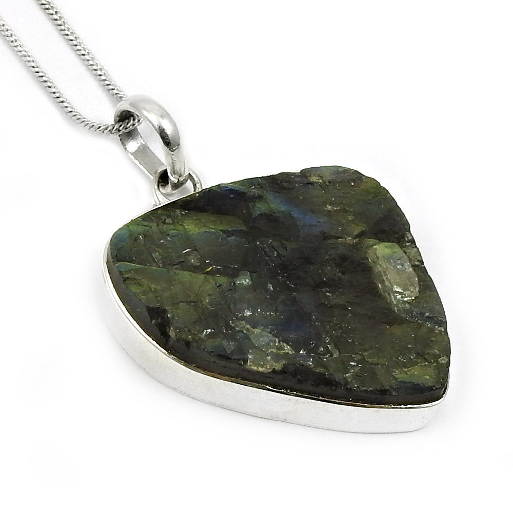 Gift Pendant Rough Stone 925 Silver Wholesale Jewelry Natural Labradorite T3