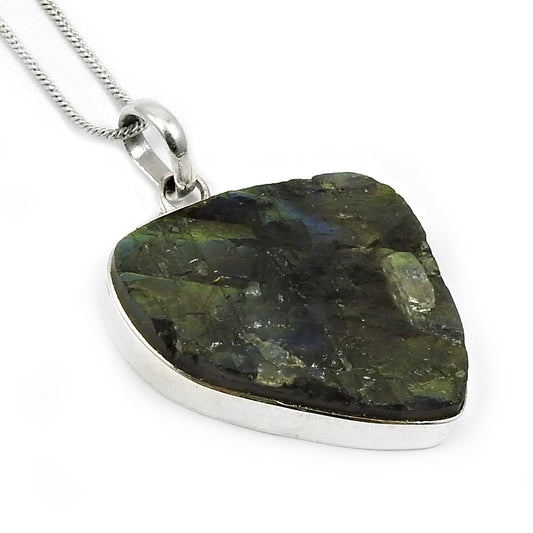 Gift Pendant Rough Stone 925 Silver Wholesale Jewelry Natural Labradorite T3