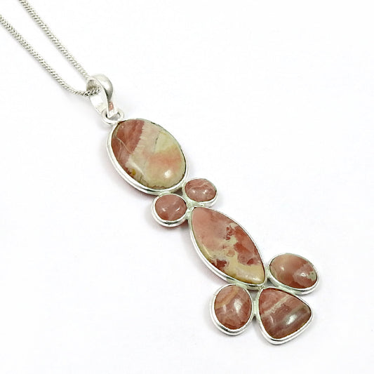 Birthday Gift Natural Rhodochrosite Pendant Vintage 925 Sterling Silver N9
