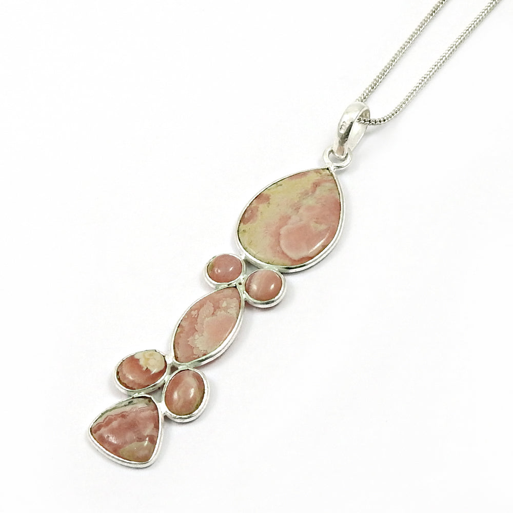 Natural Rhodochrosite Gemstone Pendant Ethnic 925 Sterling Silver For Girls P9