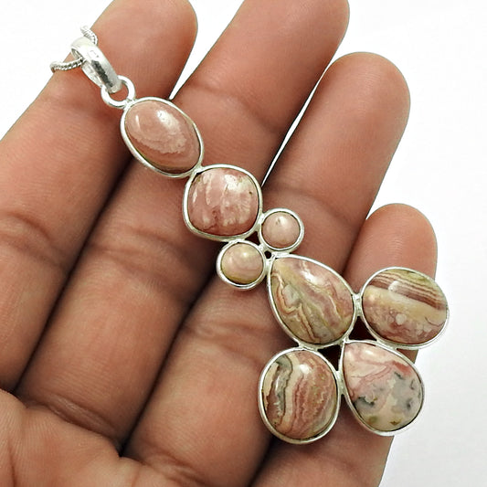 Birthday Gift Natural Rhodochrosite Pendant Tribal 925 Sterling Silver Q1