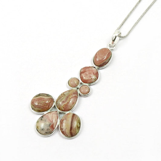 Birthday Gift Natural Rhodochrosite Pendant Tribal 925 Sterling Silver Q1