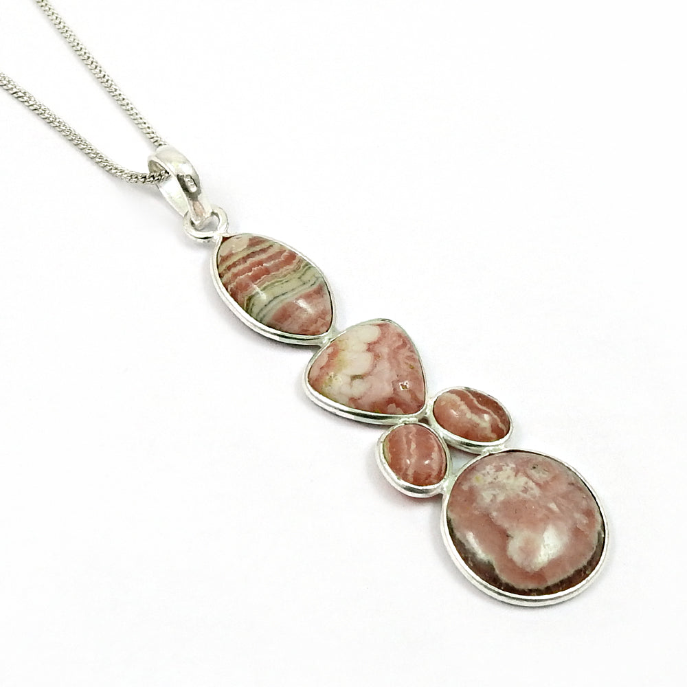 Natural Rhodochrosite Gemstone Pendant Bohemian Pink 925 Sterling Silver R9