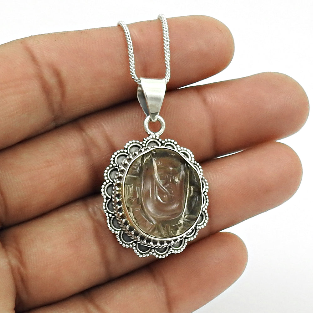Gift For Her Crystal Ganesha Pendant 925 Sterling Silver Indian Jewelry L10