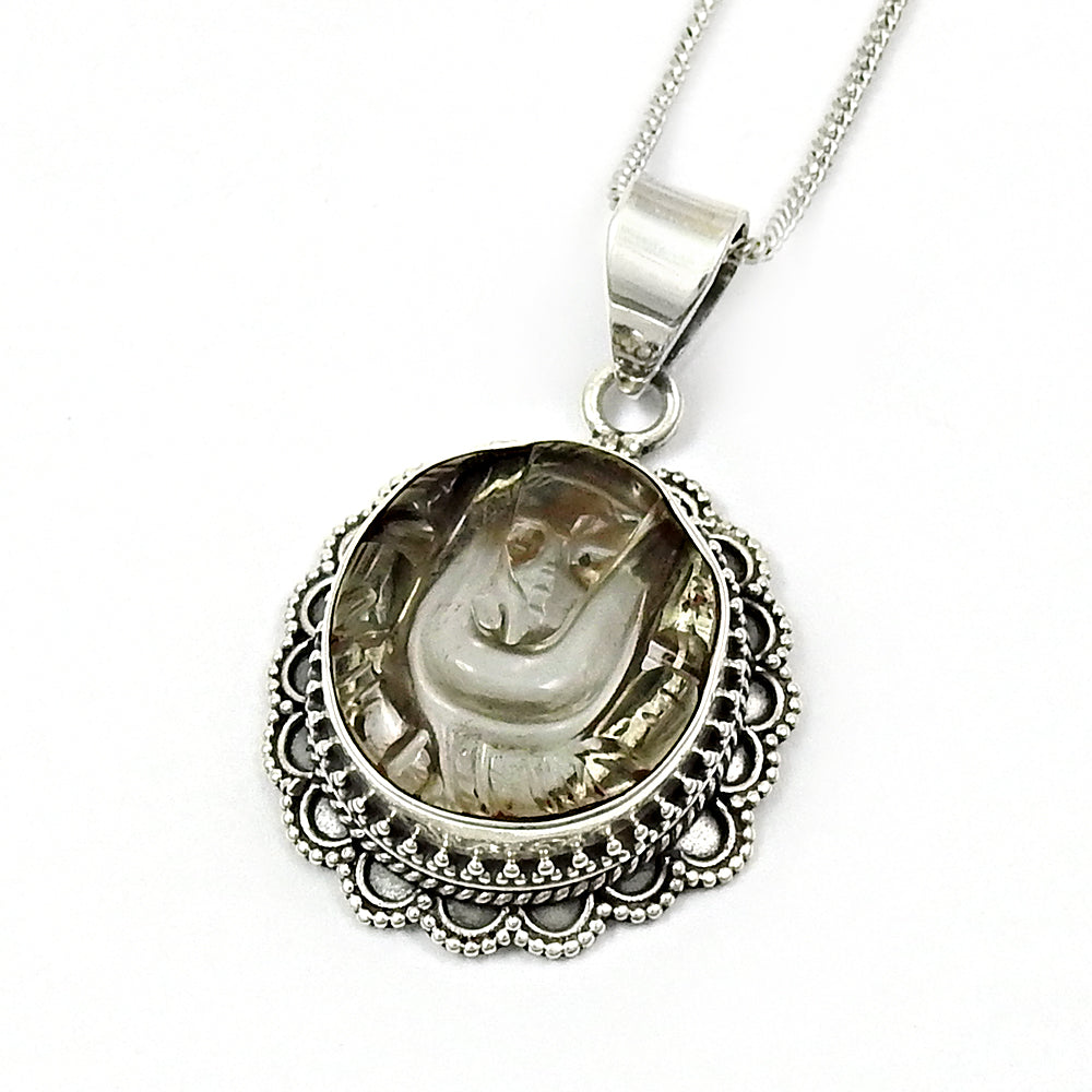 Gift For Her Crystal Ganesha Pendant 925 Sterling Silver Indian Jewelry L10