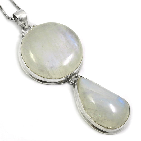 925 Solid Silver Natural Rainbow Moonstone Artisan Trendy Tribal Mother Pendant