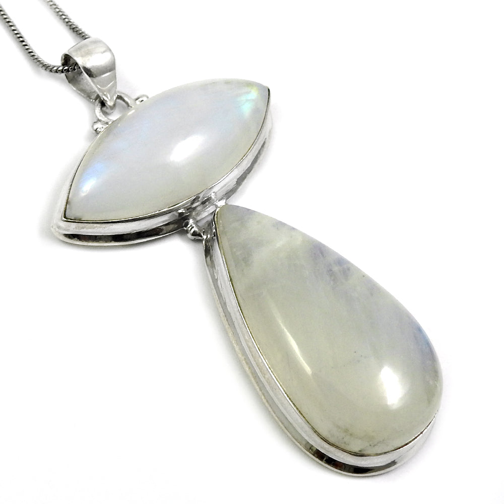 Pear Rainbow Moonstone Gemstone 925 Sterling Silver Bezel Wife Vintage Pendant