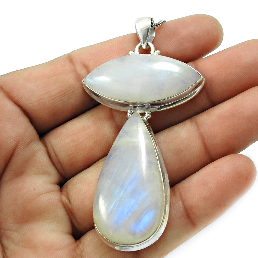 Pear Rainbow Moonstone Gemstone 925 Sterling Silver Bezel Wife Vintage Pendant