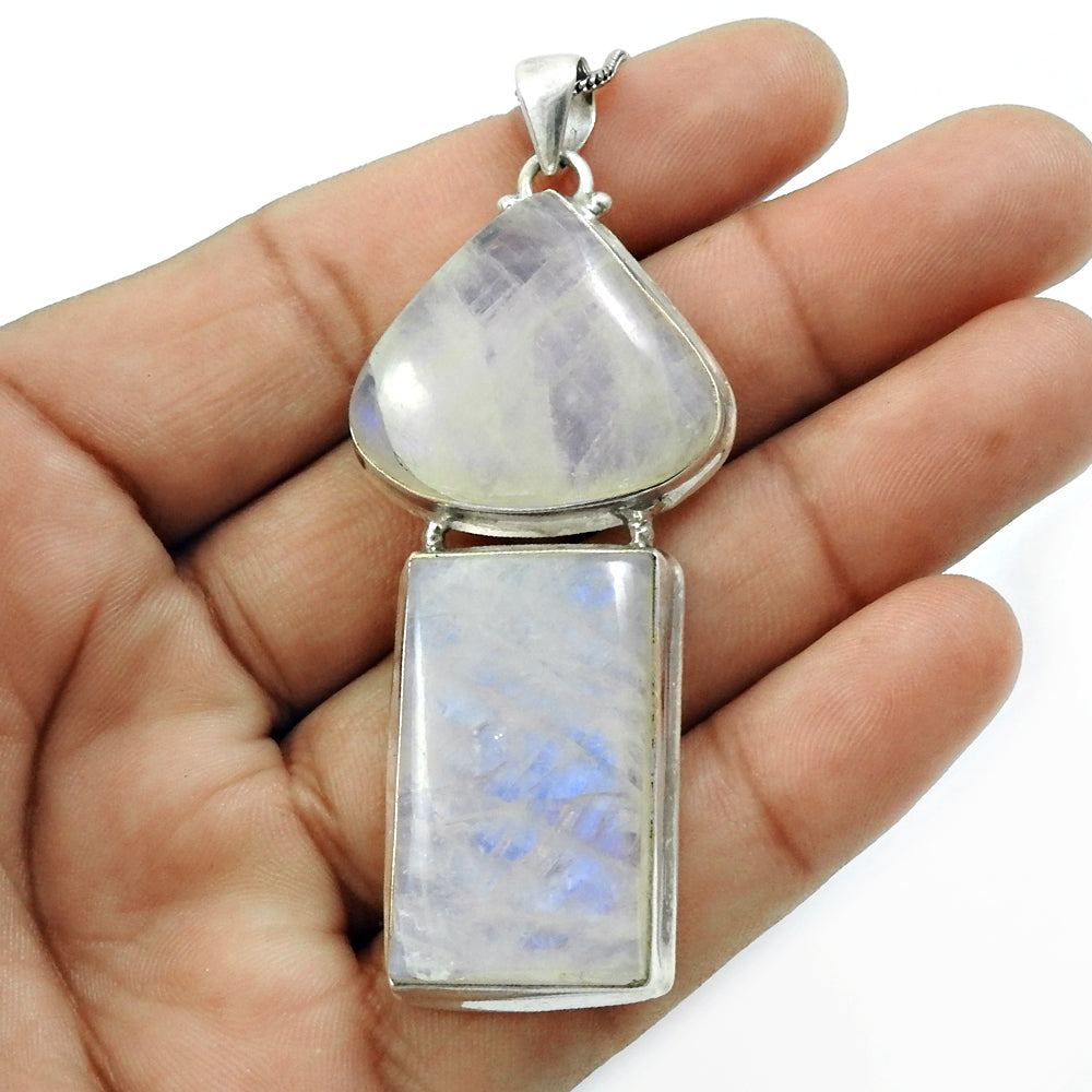 Rainbow Moonstone Stone 925 Silver Bezel Engagement Boho Ethnic Daughter Pendant