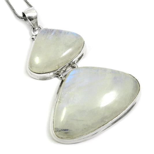 Natural Rainbow Moonstone Gemstone Pendant Tribal 925 Sterling Silver P70