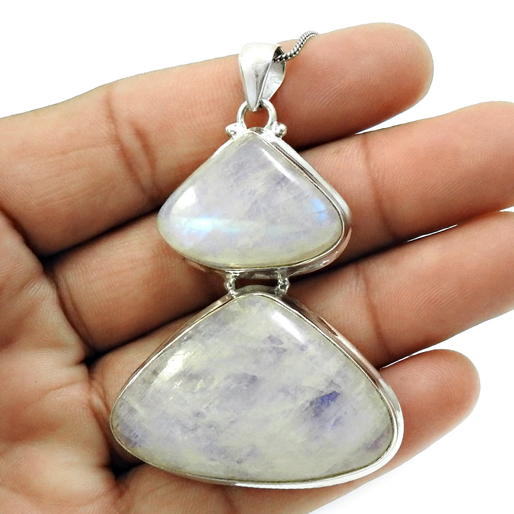 Natural Rainbow Moonstone Gemstone Pendant Tribal 925 Sterling Silver P70