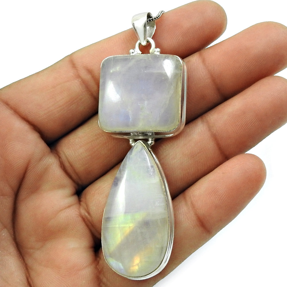 Natural Rainbow Moonstone Birthday Gift Pendant 925 Silver Statement Jewelry K8