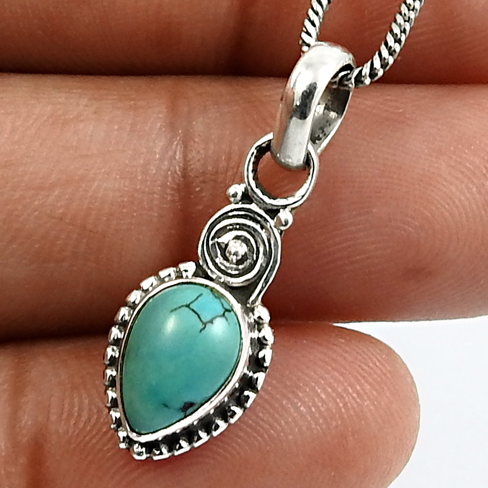 Gift For Her 925 Sterling Silver Jewelry Turquoise Gemstone Ethnic Pendant R13