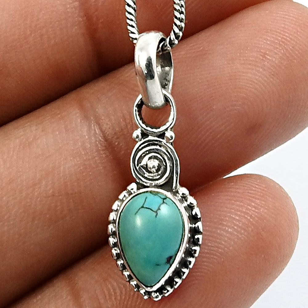 Gift For Her 925 Sterling Silver Jewelry Turquoise Gemstone Ethnic Pendant R13