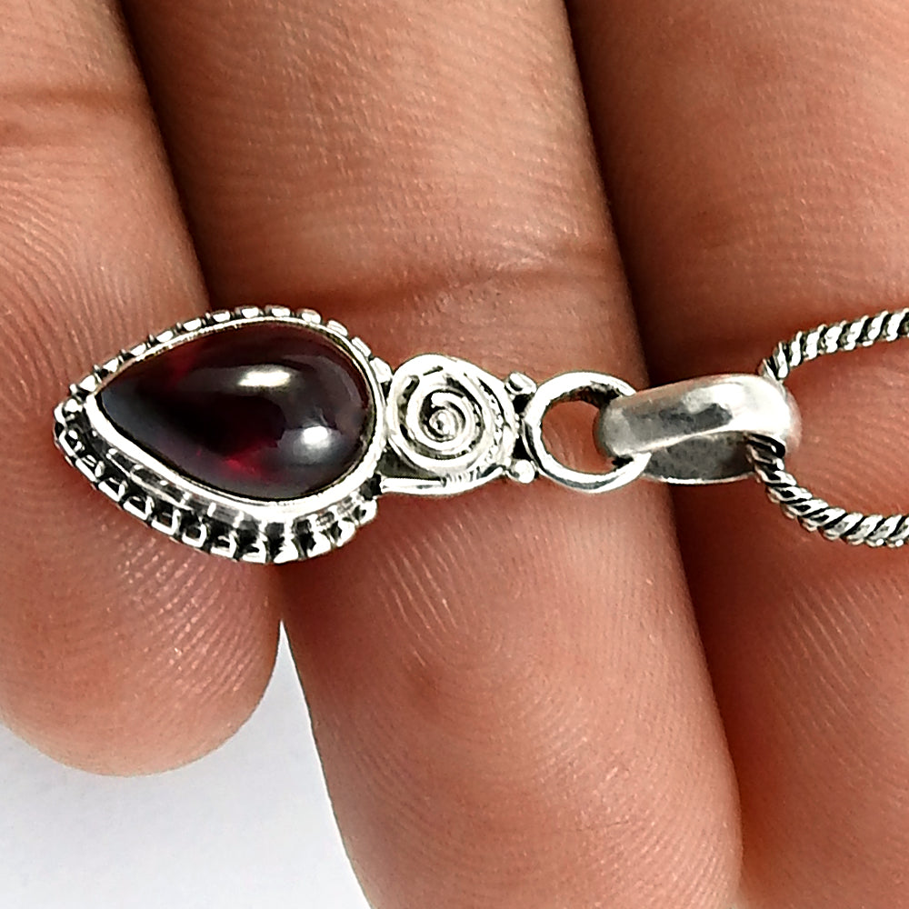 Garnet Gemstone Mother Vintage Trendy January Birth New Pendant 925 Solid Silver